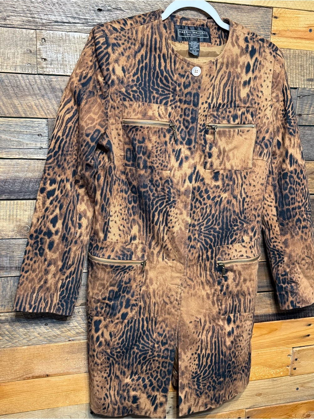 Harris Wallace New York Womens 10 Animal Print Collarless Knee Length Jacket